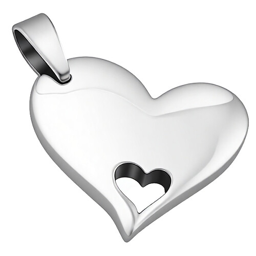 Ocelový přívěsek srdce s výřezem malého srdíčka