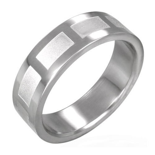 Ocelový prsten s hrubě broušenými obdelníky vertikálně po celém obvodu