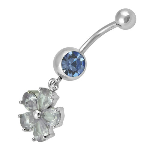 Ocelový piercing Květina, Barva zirkonu: Modrá
