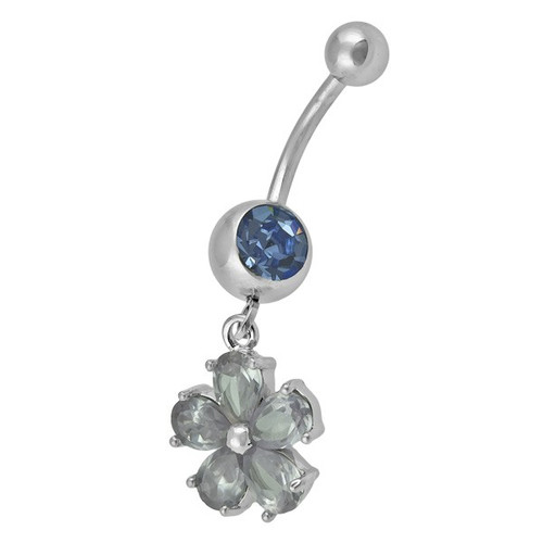 Ocelový piercing Květ, Barva zirkonu: Modrá