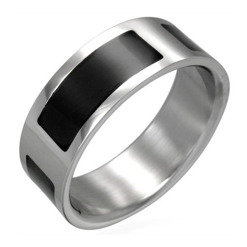 Ocelový prsten - černé obdelníky po celém obvodu prstenu
