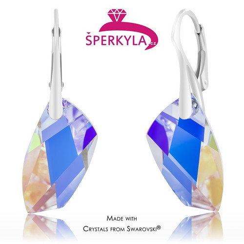 SPERKYLA - Stříbrné rhodiované náušnice ryzost 925/1000 se Swarovski® crystals a efektem aurora borealis