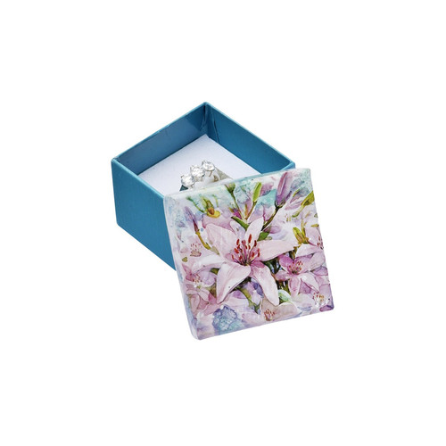Tyrkysová krabička s květinovým motivem - velká