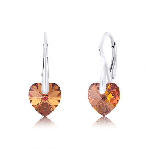 SPERKYLA - Stříbrné rhodiované náušnice ryzost 925/1000 se Swarovski® Crystals Srdce 10mm a efektem Aurora Borealis