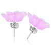 Růžový perleťový květ s kamínkem - Ocelové náušnice