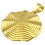 Přívěsek ve tvaru spirály s vlnitým povrchem, průměr 37,3 mm, váha 18 g, zlatá barva.