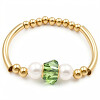 Náramek s perličkami a zeleným krystalem, stříbrná barva, 14x10 mm, korálky 6 mm, zlacený PVD.